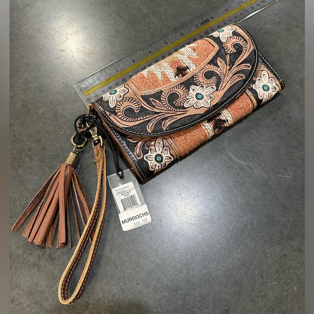 Myra Bag leather engraved western blanket print wallet chic cowgirl tassel boho